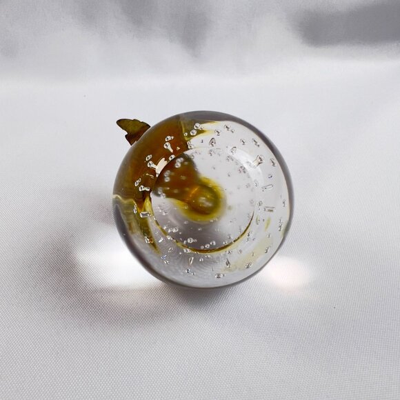 Clear Glass Apple Vintage Paperweight Bullicante Bubbles & Brass Stem 2.25x2.50 - Picture 6 of 9